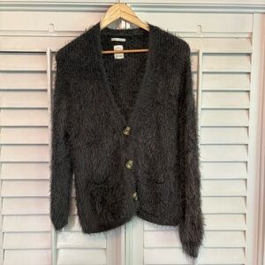 Zara Fancy Collection Gray Fuzzy Button Up Cardigan Size 10​